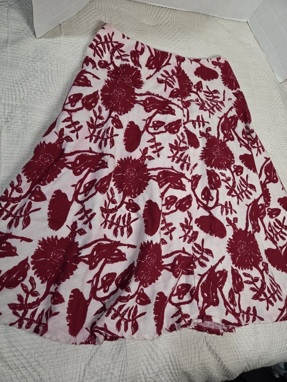 VTG Y2K GAP 100% Linen Floral Rayon Skirt Women Sz 6 Burgundy Ditsy Cottagecore